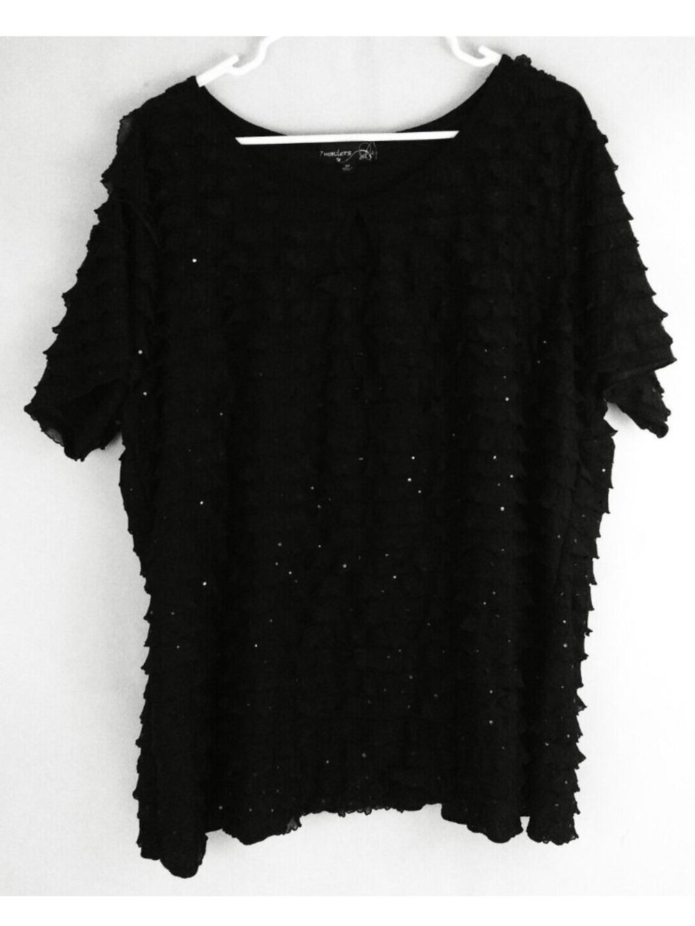 7 Wonders Black Sequined Ruffled Blouse Plus Size 3X